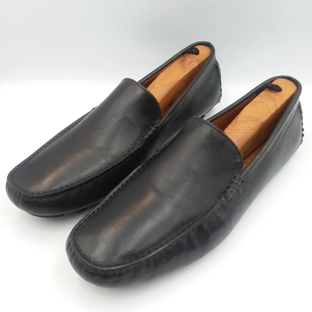 Mercanti Fiorentini Relax Men's‎ Black Leather Moc Toe Driving Loafer Shoes 10M